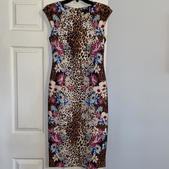 Thalia Sodi Brown Leopard Floral Print Scuba Midi Sheath Dress - Picture 4 of 14